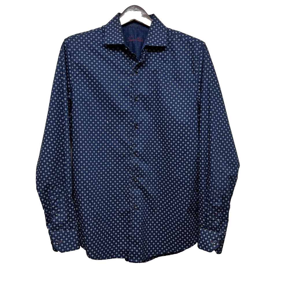 Tasso Elba Men button up Blue Long Sleeve Dress Shirt 29in By 22in Size Small